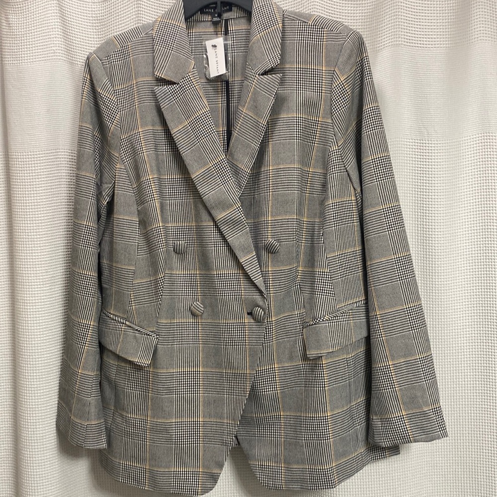 Lane Bryant Glenn plaid double breasted blazer black and gold Size 16